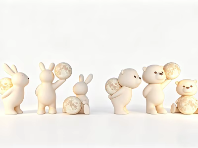 Cute White Rabbit And Bear Shaped Decorative Lights With Sphere Elements For Home Decoration 3d model