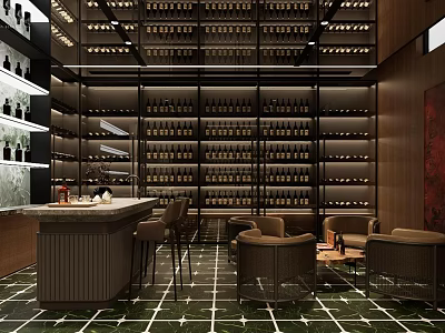 Luxurious Wine Cellar Interior With Wine Racks Bar Counter And Seating Area 3d model