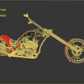 Custom Chopper Motorcycle With Red And Black Body Long Handlebars Metallic Surface And Red Rims