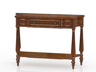 Classic Wooden Console Table With Drawer Decorative Carved Legs And Lower Storage Shelf 3d model