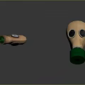 Weapon Gas Mask With Wooden Component Green Base And Protective Lenses