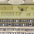Elegant Book Art Design With Bookshelves Illuminated Geometric Wall Niches And Giraffe Silhouettes