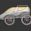 Concept Motorcycle With Yellow Windshield White Body Red Logo And Four Wheels