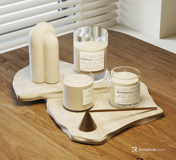 Modern White Tea Set With Various Shapes On Wooden Tray And Metal Accessories 3d model 