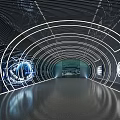 Futuristic Tunnel Interior With Curved Neon Lines Sleek Floor And Tech Reflections