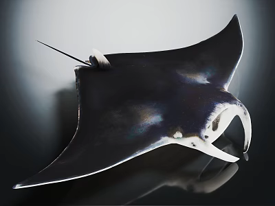Marine Researcher Observes Black Manta Ray With Elegant Wings In Ocean Habitat 3d model