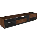 Contemporary Walnut Wood TV Stand With Open Shelves And Storage Drawers