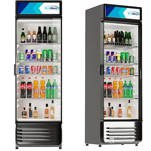 Commercial Glass Door Refrigerator Fully Stocked With Various Bottled Beverages And Drinks For Convenient 3d model 