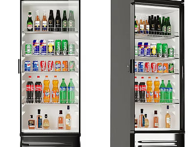 Commercial Glass Door Refrigerator Fully Stocked With Various Bottled Beverages And Drinks For Convenient 3d model