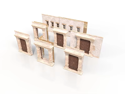 Architectural Stone Door And Window Frames With Beige Textured Decorative Design 3d model