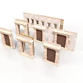 Architectural Stone Door And Window Frames With Beige Textured Decorative Design