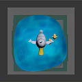 Playful Mother Duck With Two Baby Ducks Swimming On Blue Water Surface