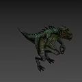 Game Movie Character Green Scaly Dinosaur with Blue Eyes Sharp Teeth Open Mouth Spiked Back