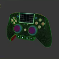 Black Game Controller with Blue Thumbsticks and Multi Colored Action Buttons Design
