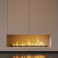 Modern Built in Fireplace With Flames In Light Colored Cabinetry Interior Design 3d model