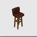 Rustic Brown Leather Bar Stool With Wooden Legs And Cushioned Seat