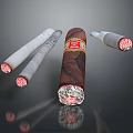 Various Premium Cigars With Labeled Dark Brown And Light Gray Bodies And Burning Tips