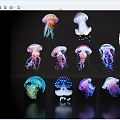 Colorful Jellyfish With Vibrant Hues And Reflective Surfaces On Black Background