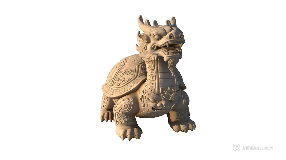 Intricate Traditional Dragon Turtle Sculpture With Detailed Carved Mythical Patterns 3d model 