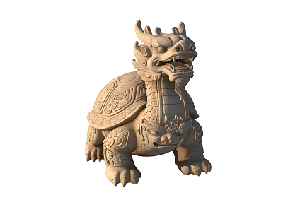 Intricate Traditional Dragon Turtle Sculpture With Detailed Carved Mythical Patterns 3d model