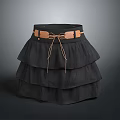 Stylish Women's Black Layered Skirt With Brown Belt And Bow Detail