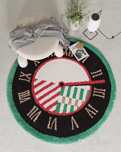 Round Clock Design Rug With Roman Numerals Green Edge Red Green Patterns 3d model