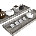 Elegant Tea Set with Teapot Teacups and Jars on Wooden Trays for Home Use