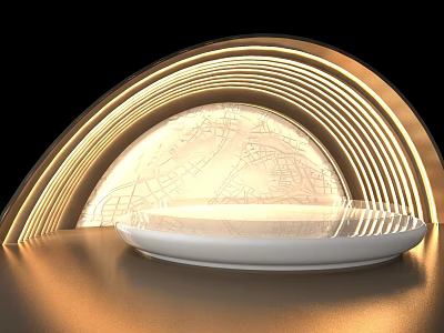 Modern Decorative Object With Golden Arc Illuminated Transparent Sphere And White Base 3d model