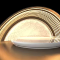Modern Decorative Object With Golden Arc Illuminated Transparent Sphere And White Base