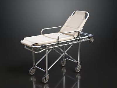 White Medical Stretcher with Metal Frame Wheels and Dark Background 3d model