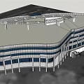 Modern Office Building With Glass Facade Circular Logo Front Columns And Design