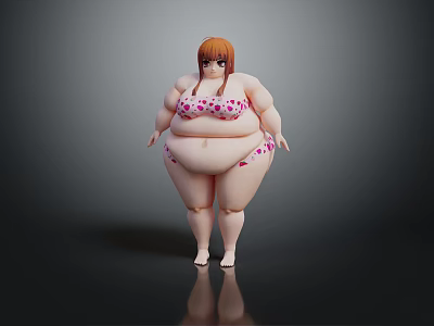 Red Haired Plus Size Female Character In Pink Polka Dot Bikini Standing Against Dark Background 3d model