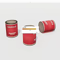 Red Cans With Story Labels Arranged In Three Different Positions