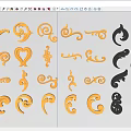 Ornamental Decorative Carvings With Gold Black Scroll Patterns Heart Shapes For Design Elements 3d model