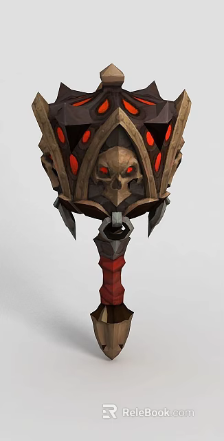 Dark Warhammer Weapon With Skull Design Red Glowing Accents And Decorative Spikes 3d model 