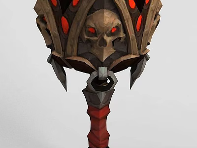 Dark Warhammer Weapon With Skull Design Red Glowing Accents And Decorative Spikes 3d model