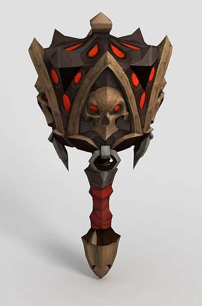 Dark Warhammer Weapon With Skull Design Red Glowing Accents And Decorative Spikes 3d model