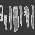 Various Kitchen Knives With Decorative Handles And Different Blade Shapes On Red Background