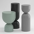 Modern Light Green Black and Gray Side Tables Cylindrical Shape with Smooth Surfaces 3d model