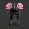 Cute Gray Mouse Stuffed Toy With Large Pink Ears On Black Background
