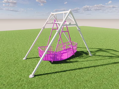 Outdoor Playground Equipment Pink Swing With White Frame On Green Grass Area 3d model