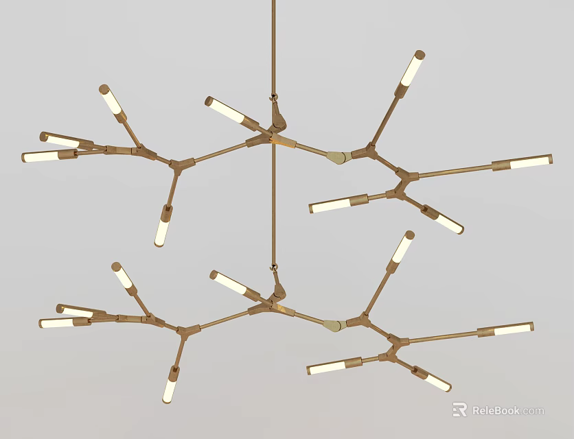 Modern Branch Shaped Chandelier With LED Bulbs And Brass Finish 3d model 