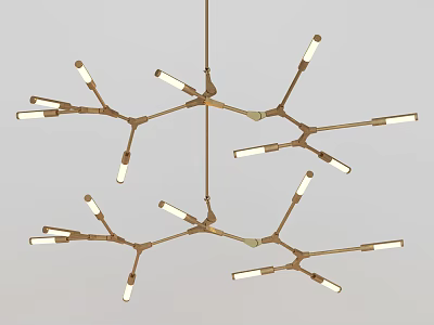 Modern Branch Shaped Chandelier With LED Bulbs And Brass Finish 3d model