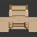 Golden Metallic Flatbed Trailer With Multiple Wheels And Shiny Reflective Surface