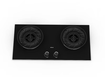 Modern Black Gas Stove Cooktop With Two Burners And Control Knobs 3d model
