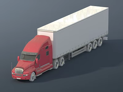 Large Red Cargo Truck With White Trailer For Commercial Transportation 3d model
