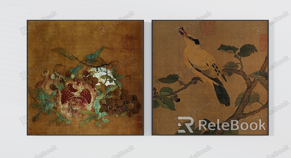 Chinese Traditional Hanging Painting Auspicious Multi-picture Mulberry Fruit Mountain Bird Picture Zen model