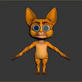 Cute 3D Cartoon Cat Character With Orange Fur Big Blue Eyes Standing And Outstretched Arms