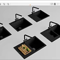Modern Black Kitchen Sinks With Faucet And Wooden Cutting Board With Lemon Lime