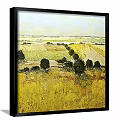 Three Panel Landscape Paintings With Yellow Fields Green Trees And Orange Hills 3d model